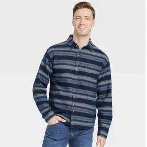 Goodfellow Panoramic Blue Heavyweight Standard Fit Flannel Shirt